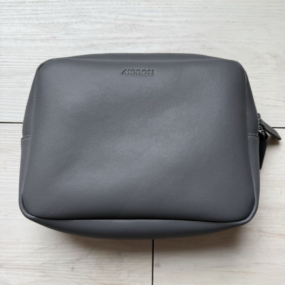 Monos Metro Gray Toiletry Zipper Case Bag Pouch Quick Snap Vegan Leather